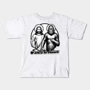 Jesus & Bigfoot --- I Want To Believe Kids T-Shirt